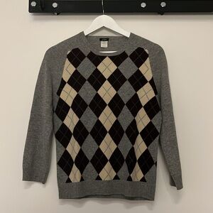 J.Crew | Argyle Plaid Crewneck Sweater | Gray/Brown | Size M